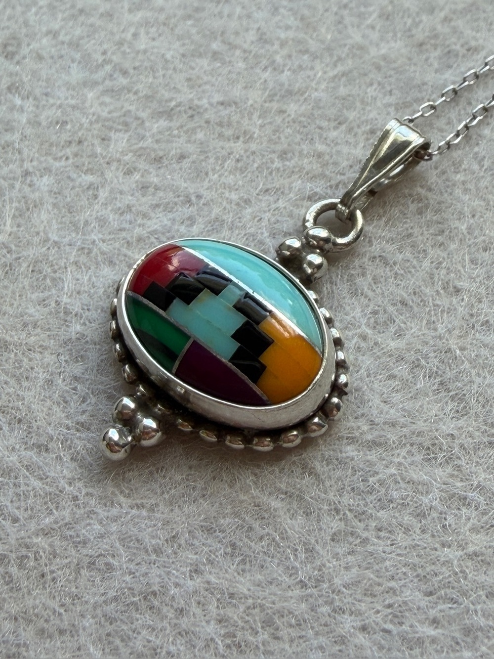 Five Star 925 Sterling Silver Turquoise Inlay Pendant Necklace Southwestern 18”
